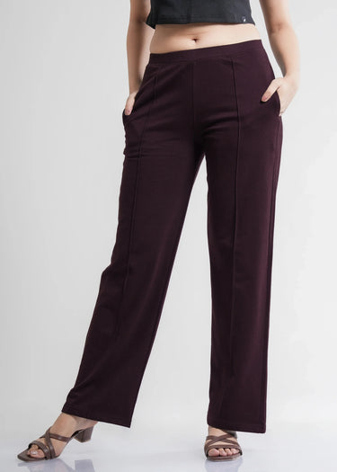 Wine cotton trousers for women, wide leg