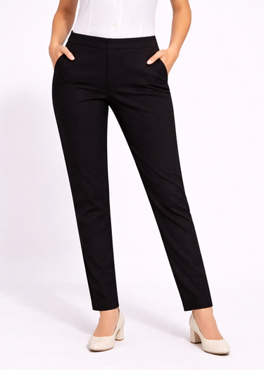 Black straight pants for women in stretch cotton