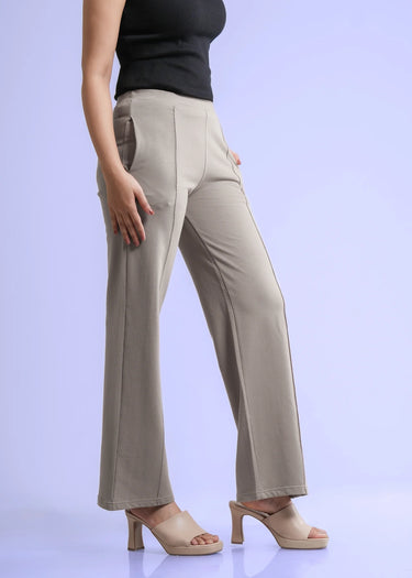 Clay beige cotton trousers for women, wide leg