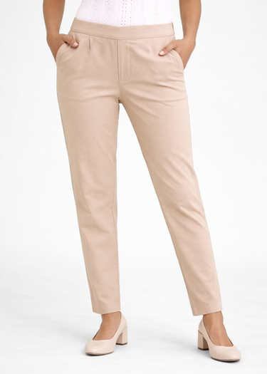 Beige straight pants for women in stretch cotton