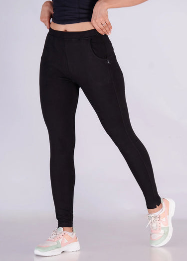 Black cotton legging for women, angled front view