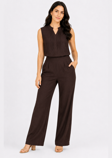 Brown office co-ord set, sleeveless top and trousers