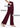 Burgundy wide leg trousers, side view with feature labels