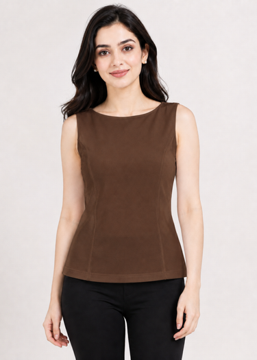 Brown cotton top for women, front view