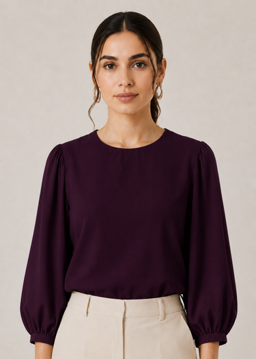 Dark purple office top for women, front view