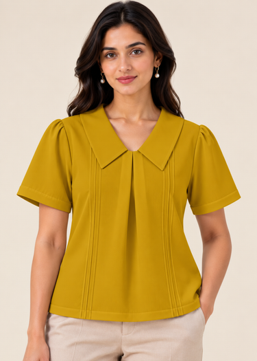 Flurr mustard Maison Collar Top for women front pose