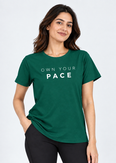 Flurr Own Your Pace Dark Green Printed Top front view