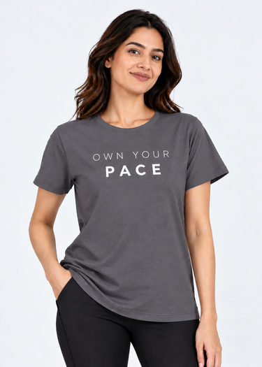 Flurr Own Your Pace Grey Printed Top front view