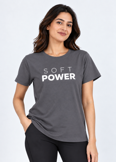 Flurr Soft Power Grey Printed Top front view