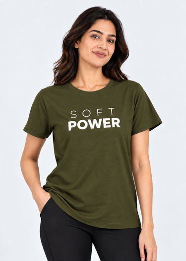 Flurr Soft Power Olive Printed Top front view