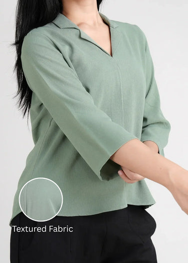 Golden olive formal shirt for women in textured fabric