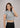 Grey ribbed crop top for women, front view