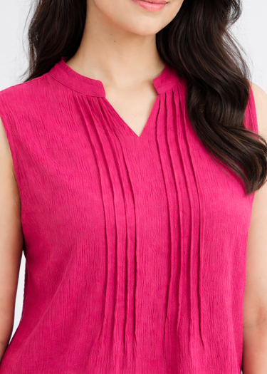 Hot pink sleeveless mandarin collar top for women