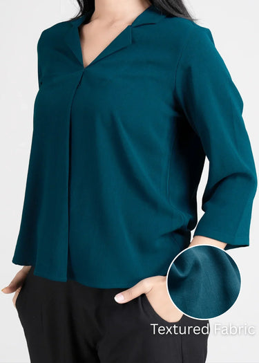 Ink blue formal shirt for women in textured fabric