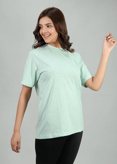 Laurel green boyfriend tee for women, front view