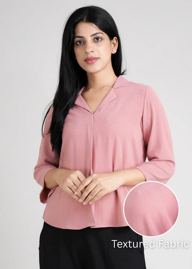 Light pink formal shirt for women in textured fabric
