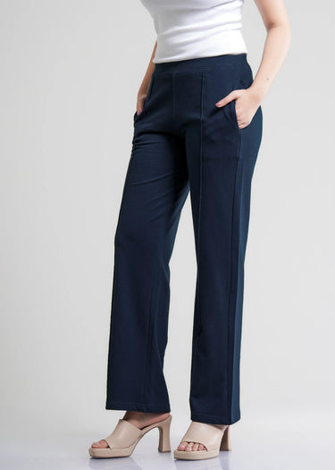 Navy cotton trousers for women, wide leg
