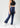 Navy flare pants, side view
