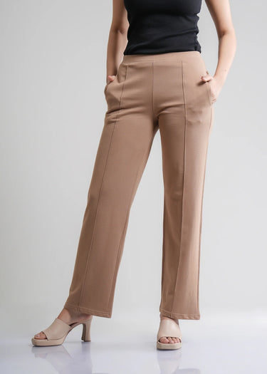 Rosewood beige cotton trousers for women, wide leg