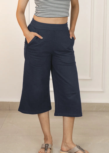 Smokey grey cotton capri for women, front view