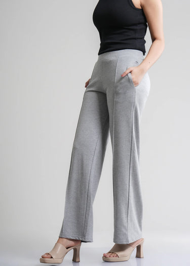 Urban grey cotton trousers for women, wide leg