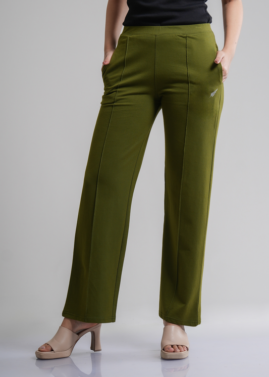 Cotton Pintuck Wide Flared Trousers