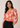 Women's coral blossom printed V-neck workwear top with balloon sleeves
