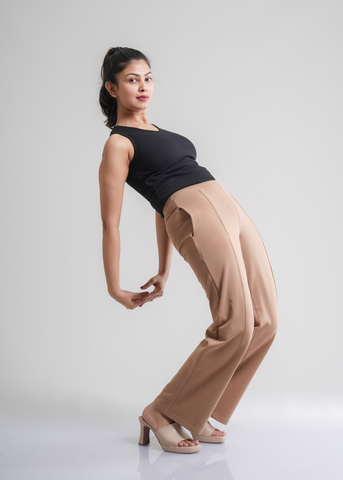 Cotton Pintuck Wide Flared Trousers