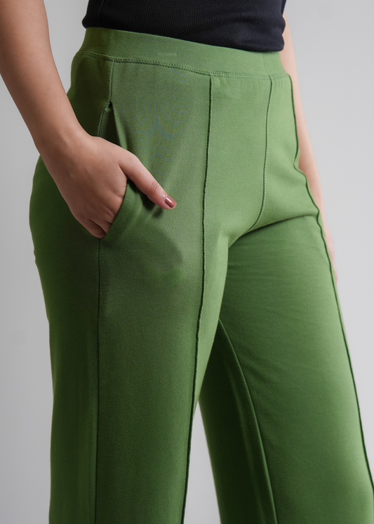 Cotton Pintuck Wide Flared Trousers