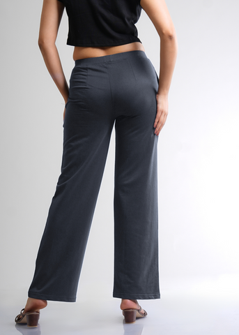 Cotton Pintuck Wide Flared Trousers