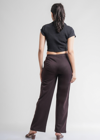 Cotton Pintuck Wide Flared Trousers