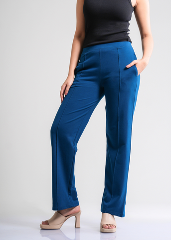 Cotton Pintuck Wide Flared Trousers