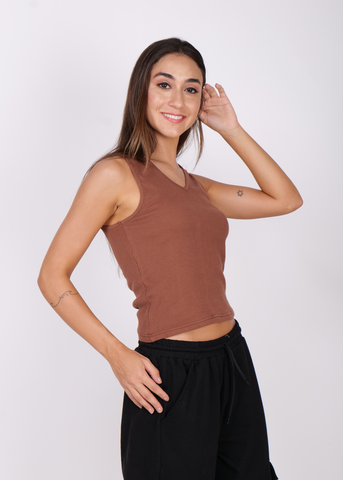 V Neck Cotton Ribbed Tank Top