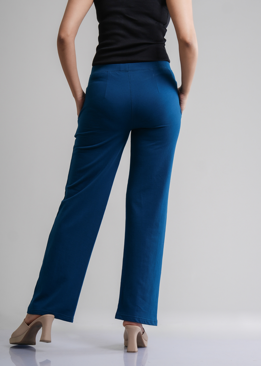 Cotton Pintuck Wide Flared Trousers