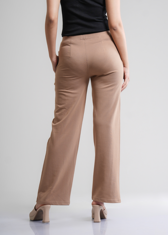 Cotton Pintuck Wide Flared Trousers