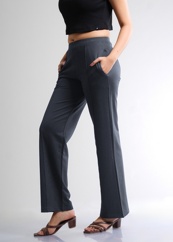 Cotton Pintuck Wide Flared Trousers