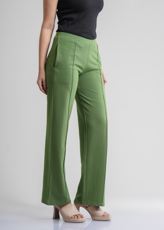 Cotton Pintuck Wide Flared Trousers