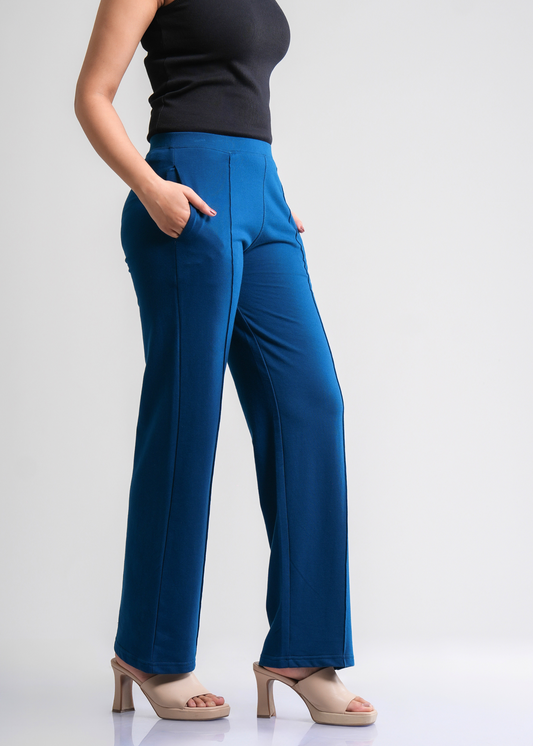 Cotton Pintuck Wide Flared Trousers