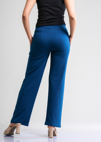 Cotton Pintuck Wide Flared Trousers