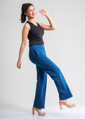 Cotton Pintuck Wide Flared Trousers