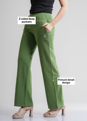 Cotton Pintuck Wide Flared Trousers