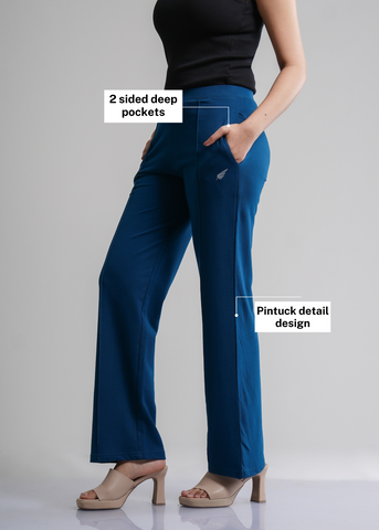 Cotton Pintuck Wide Flared Trousers