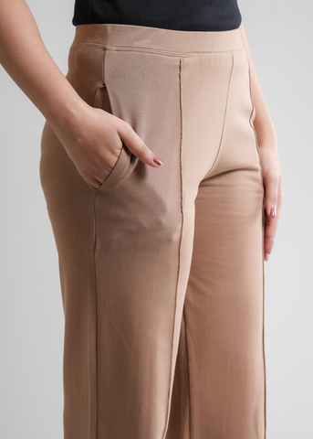 Cotton Pintuck Wide Flared Trousers