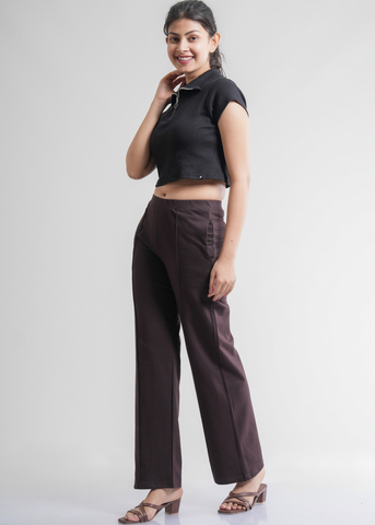 Cotton Pintuck Wide Flared Trousers