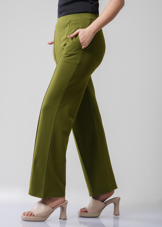 Cotton Pintuck Wide Flared Trousers