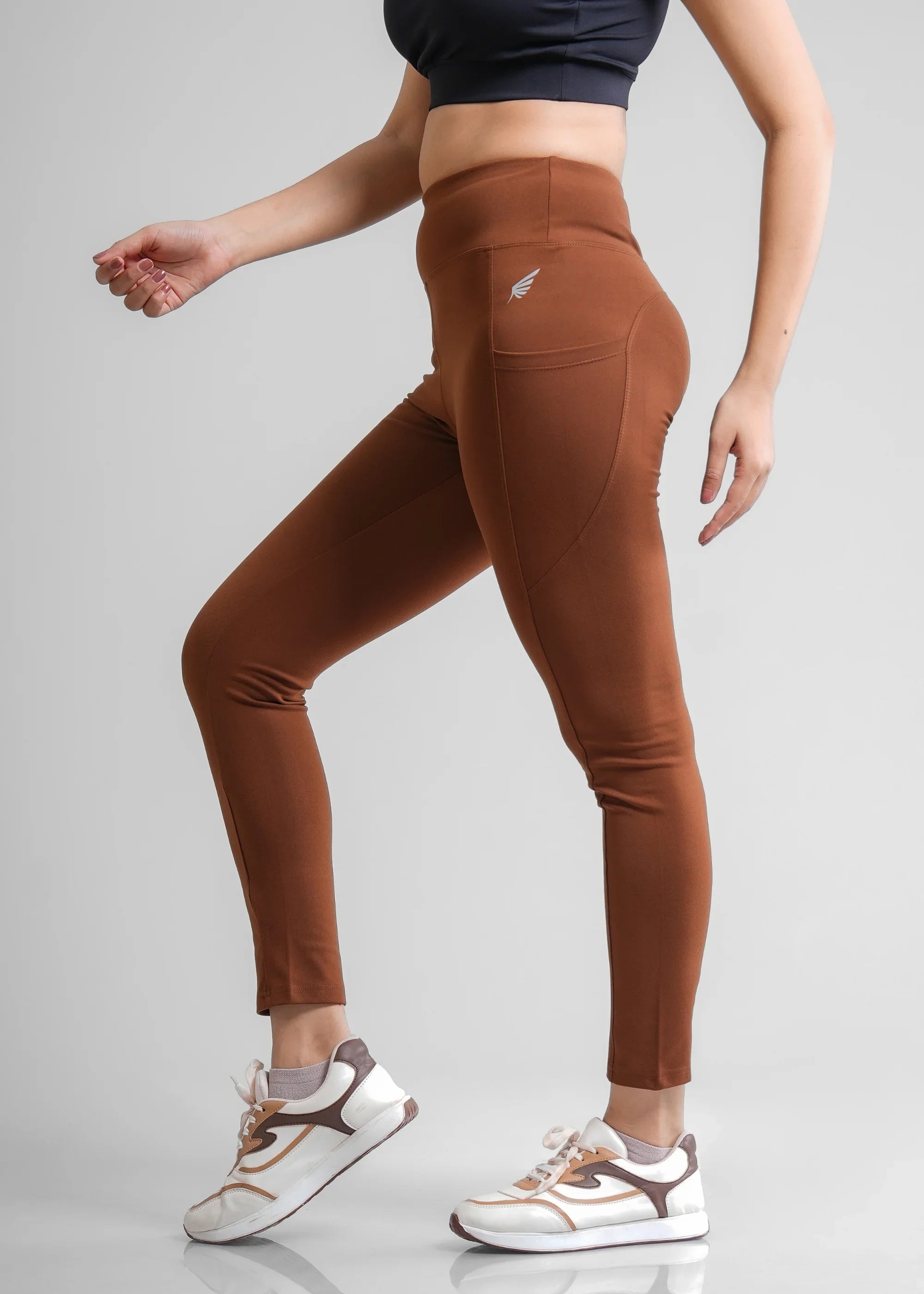 Rust Ribbed Tights Rust High Waist Everyday Tights with Pockets for Women | Flurr