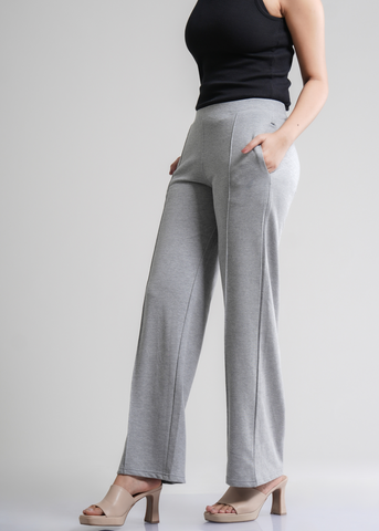 Cotton Pintuck Wide Flared Trousers