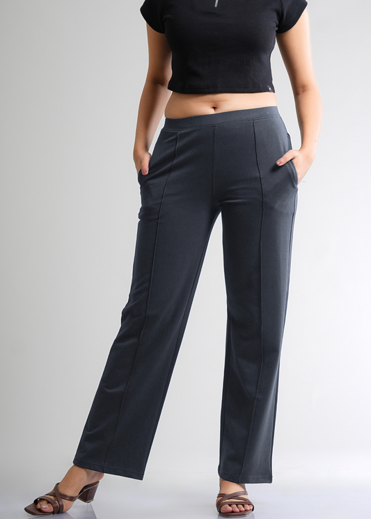 Cotton Pintuck Wide Flared Trousers