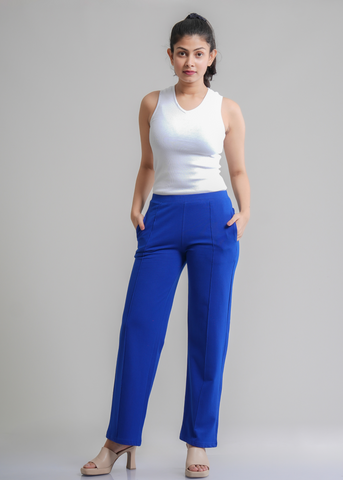 Cotton Pintuck Wide Flared Trousers