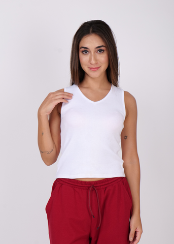 V Neck Cotton Ribbed Tank Top